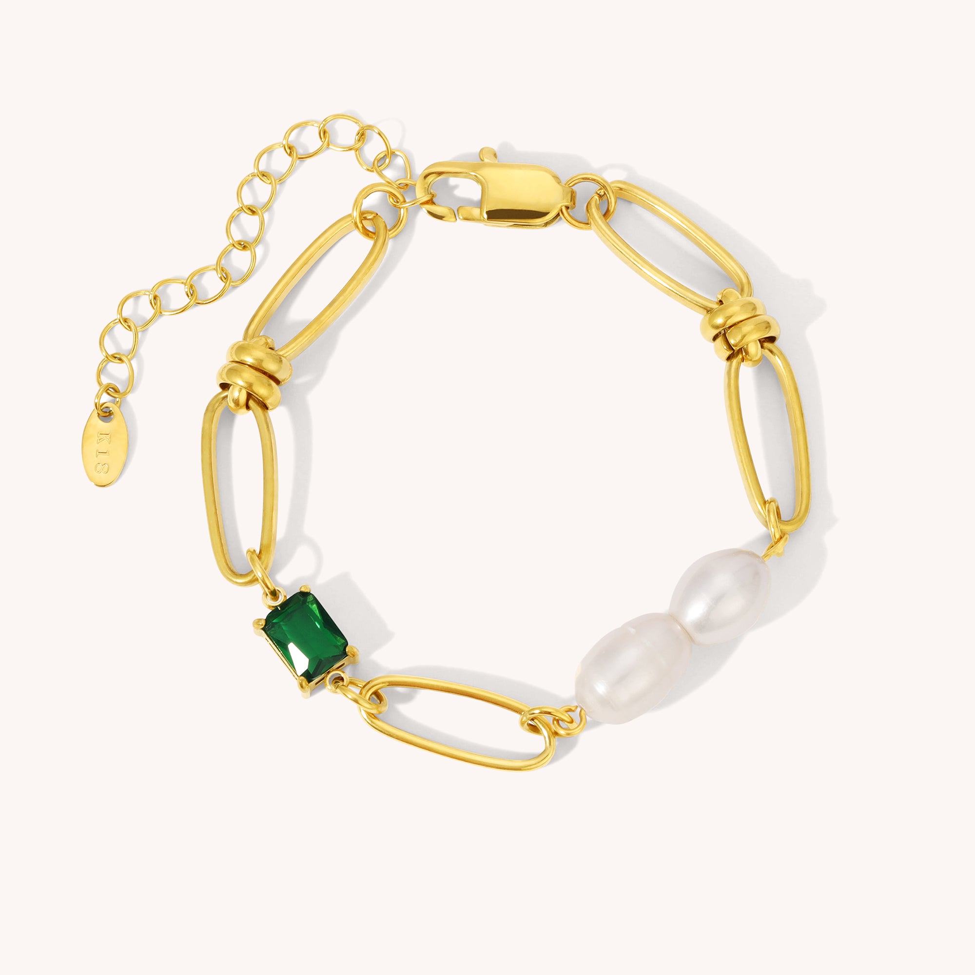 Stone and Pearl Thick Chain Bracelet
