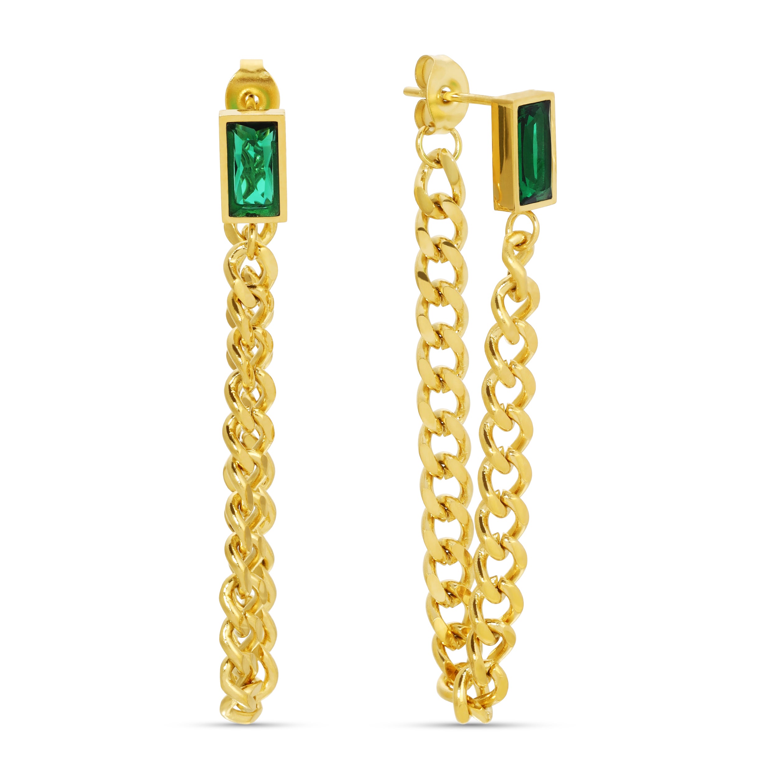 Emerald Cuban Chain Earrings
