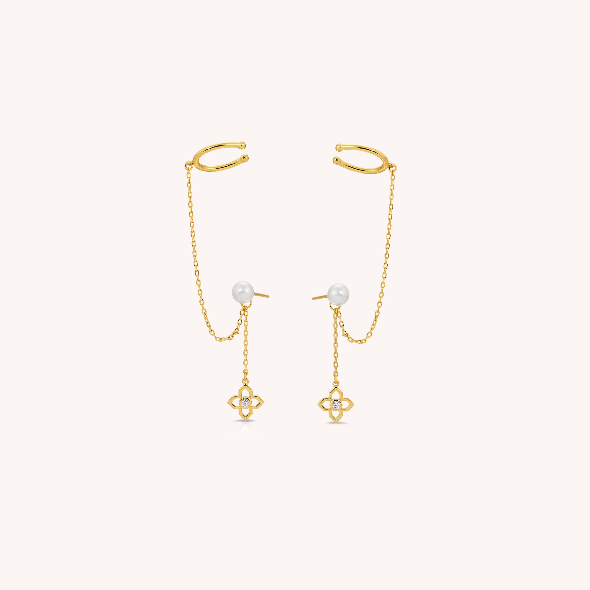 Clover Pearl Cuff Earrings