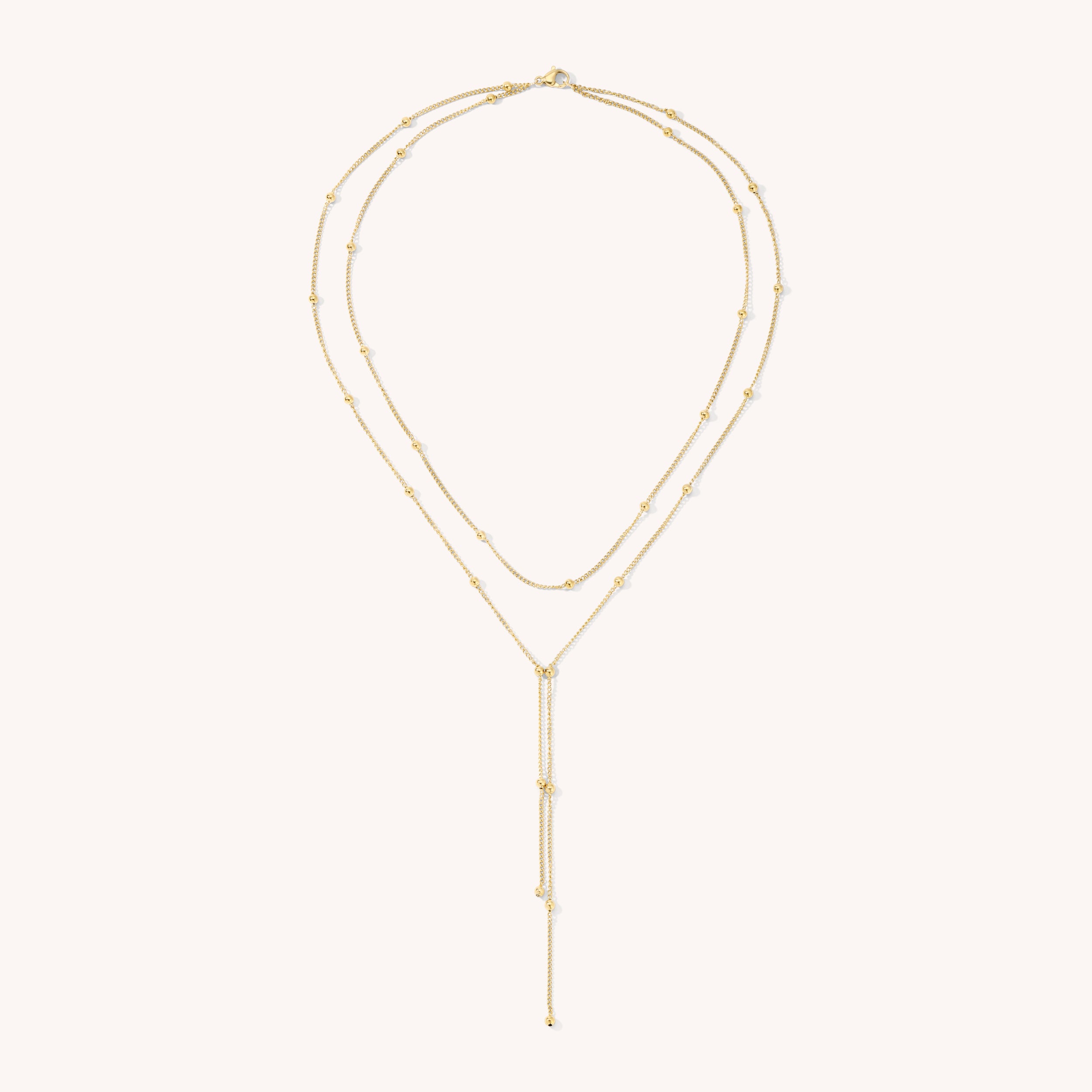 Beaded Double Chain Lariat Necklace