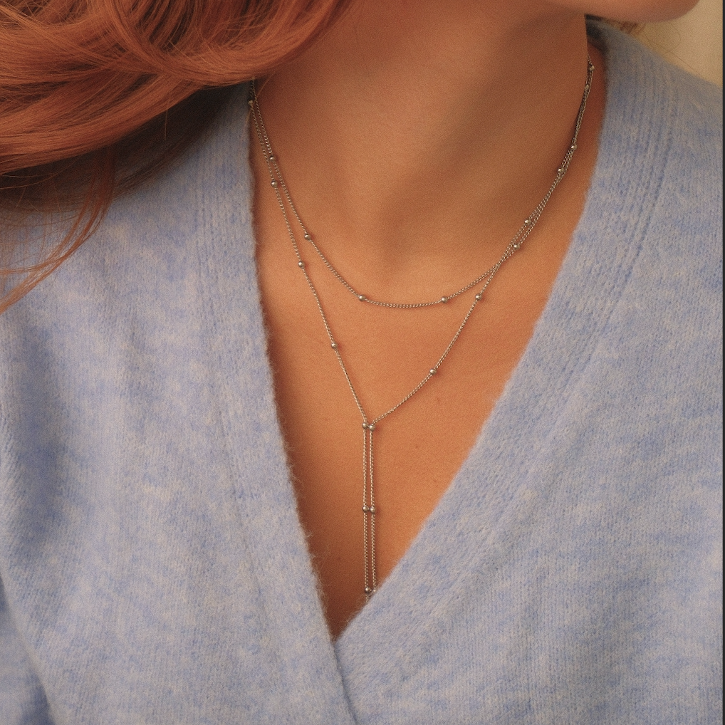 Beaded Double Chain Lariat Necklace