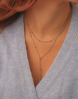 Beaded Double Chain Lariat Necklace