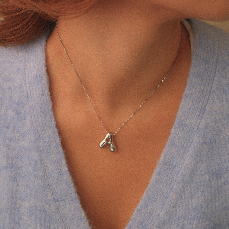 Medium Wavy Bubble Letter Necklace