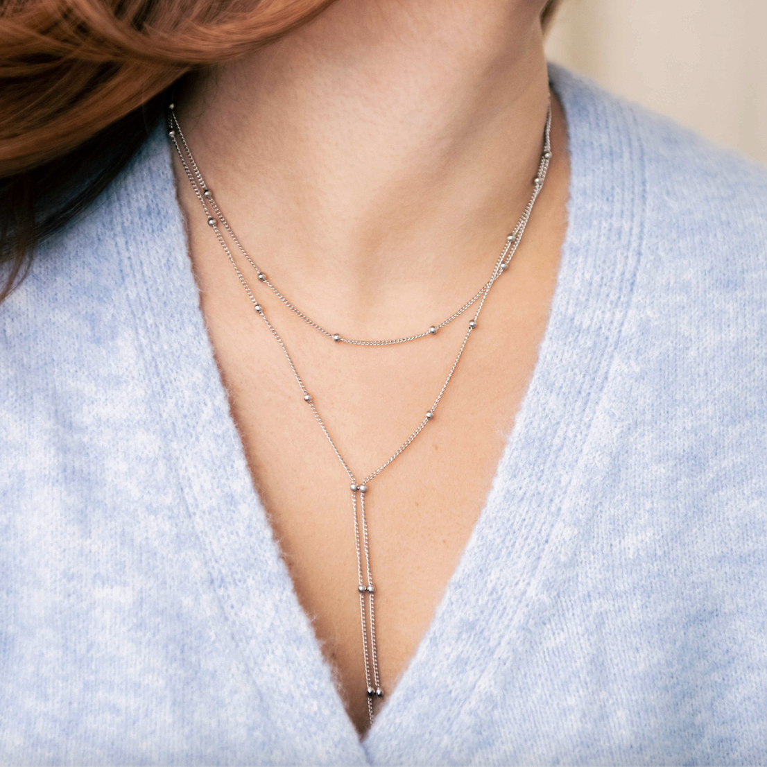 Beaded Double Chain Lariat Necklace