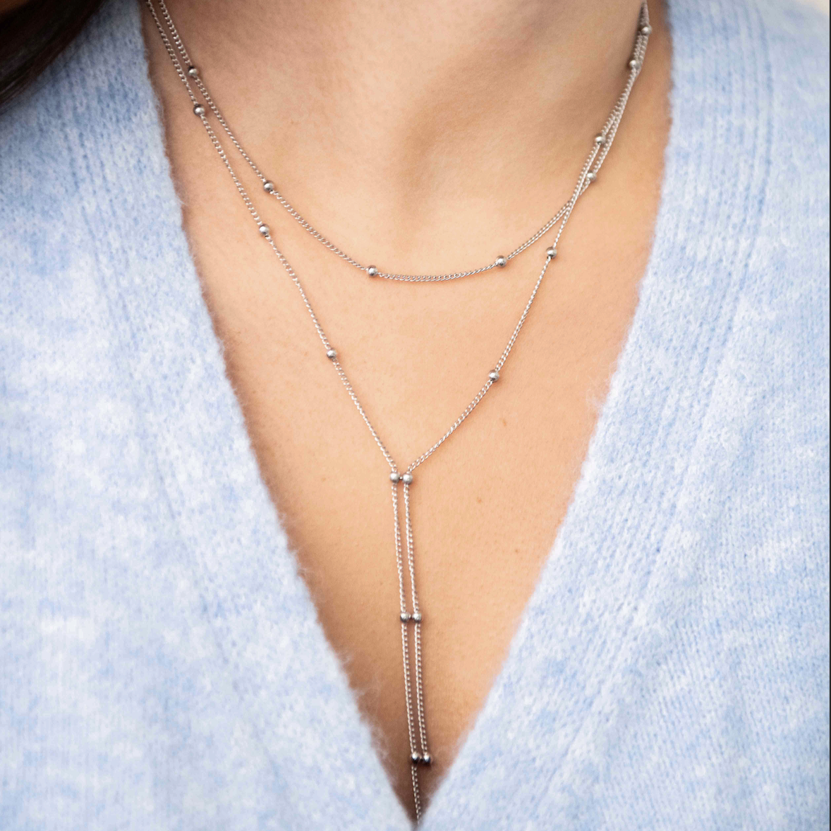Beaded Double Chain Lariat Necklace