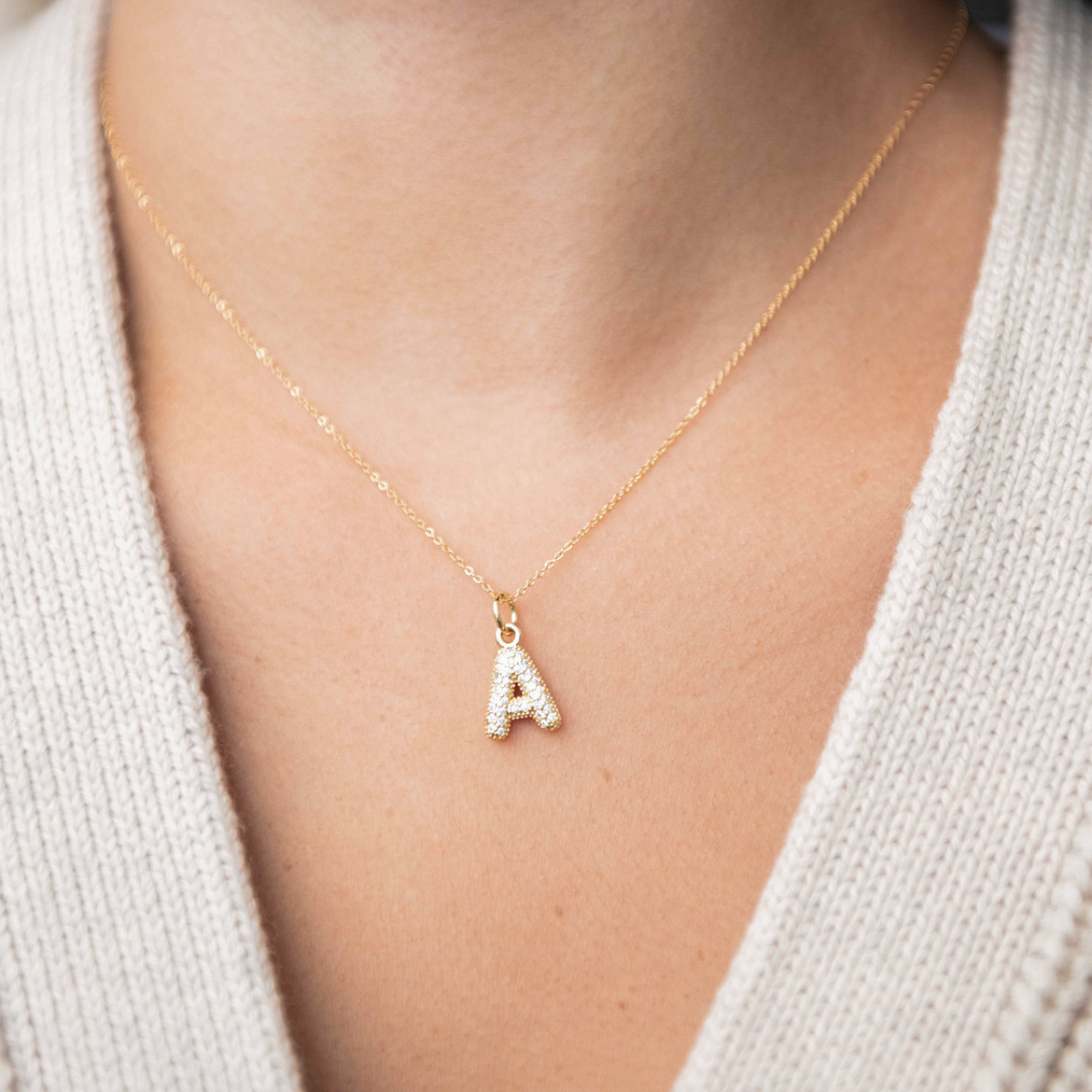 Medium CZ Bubble Letter Necklace