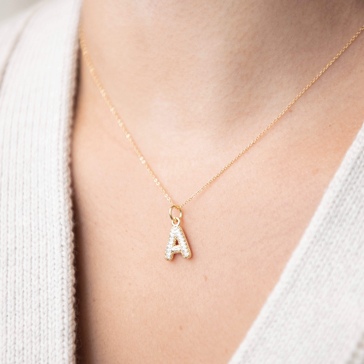 Medium CZ Bubble Letter Necklace