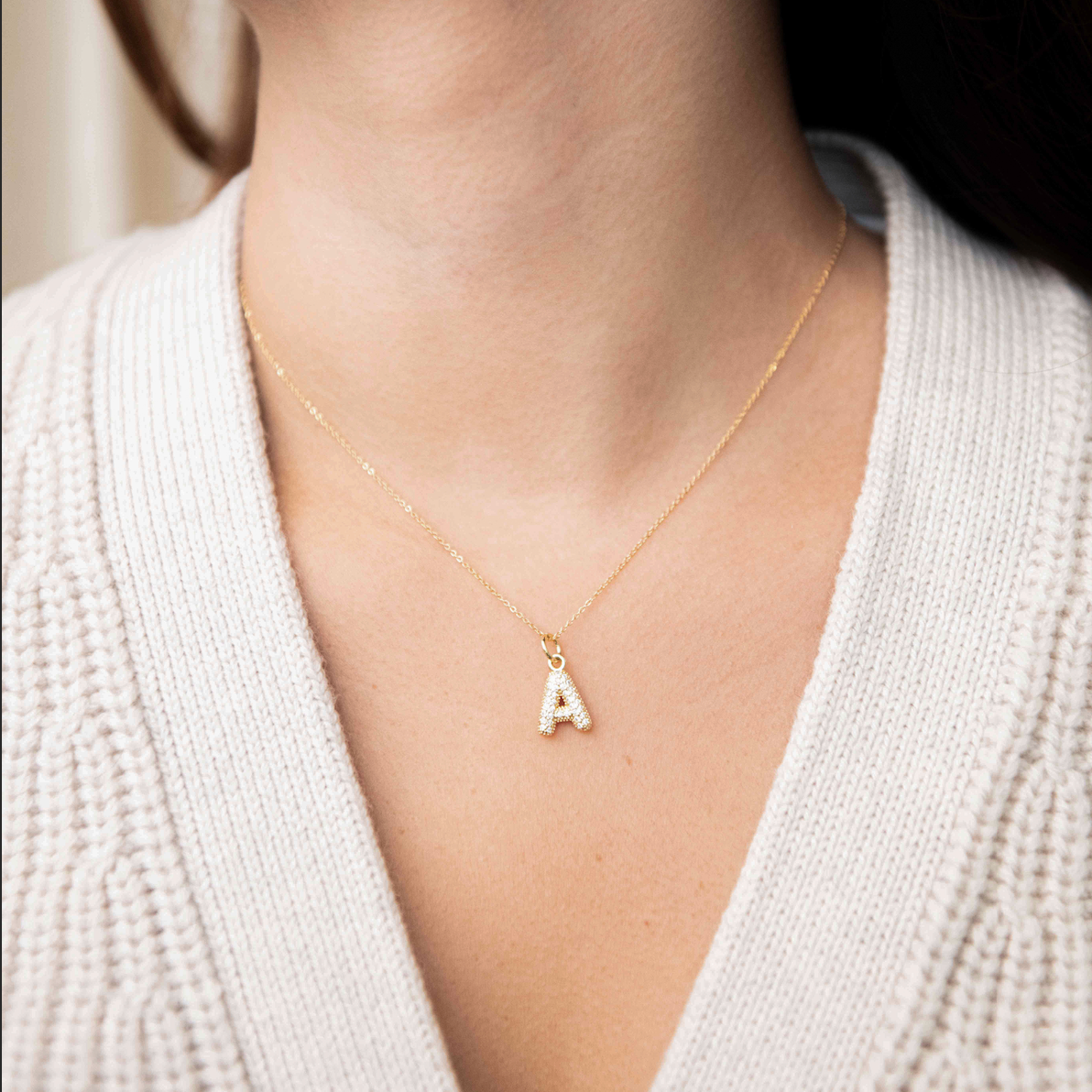 Medium CZ Bubble Letter Necklace