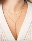 Beaded Double Chain Lariat Necklace
