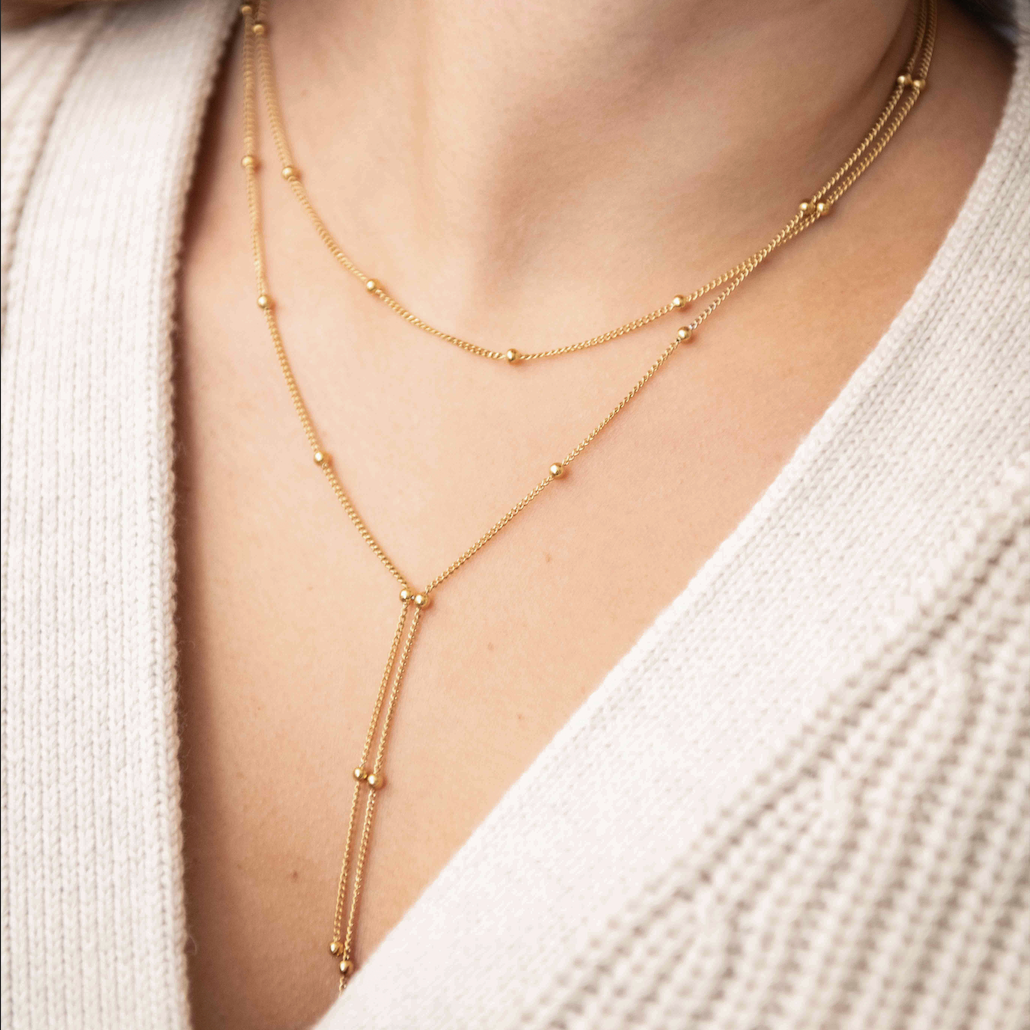 Beaded Double Chain Lariat Necklace