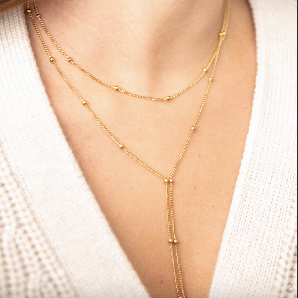 Beaded Double Chain Lariat Necklace