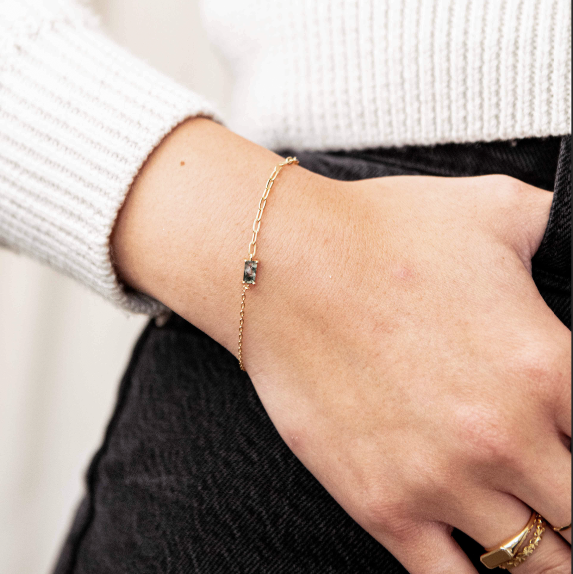 Asymmetrical Green Stone Bracelet