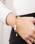 Stone and Pearl Thick Chain Bracelet