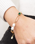 Stone and Pearl Thick Chain Bracelet