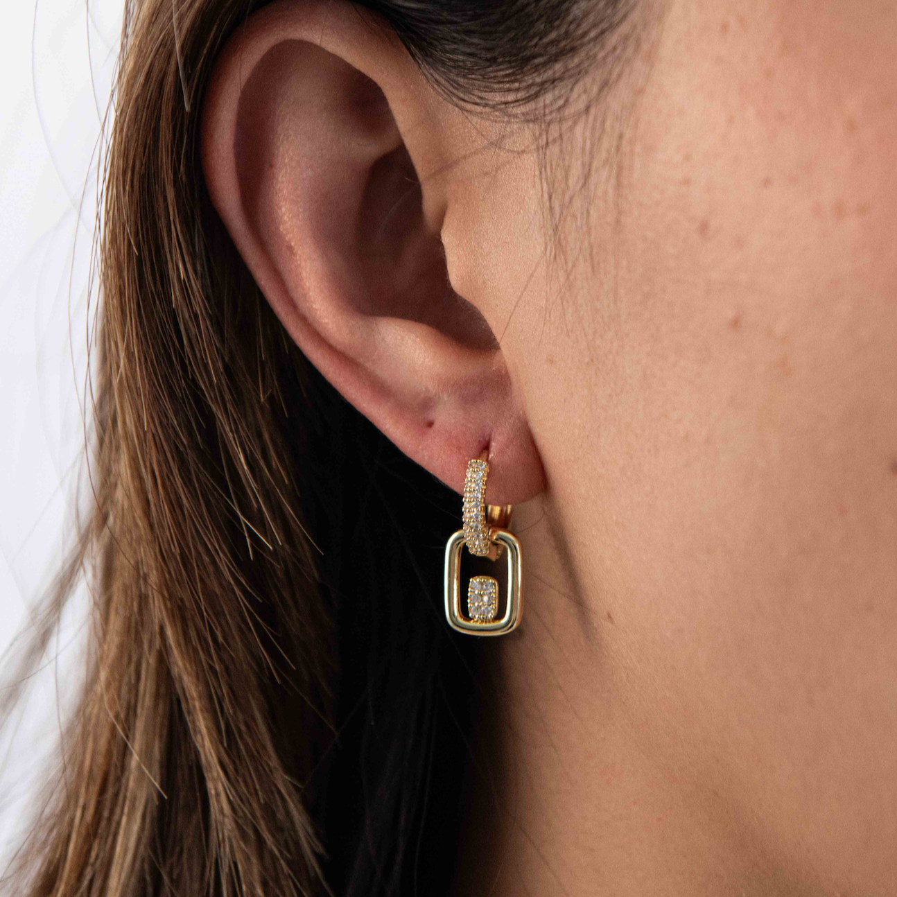 Square Dangle CZ Huggies