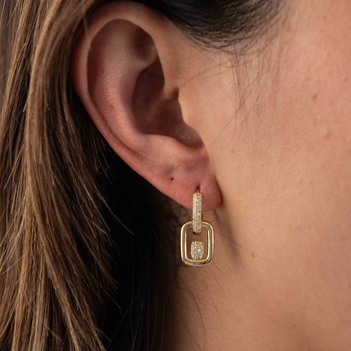 Square Dangle CZ Huggies