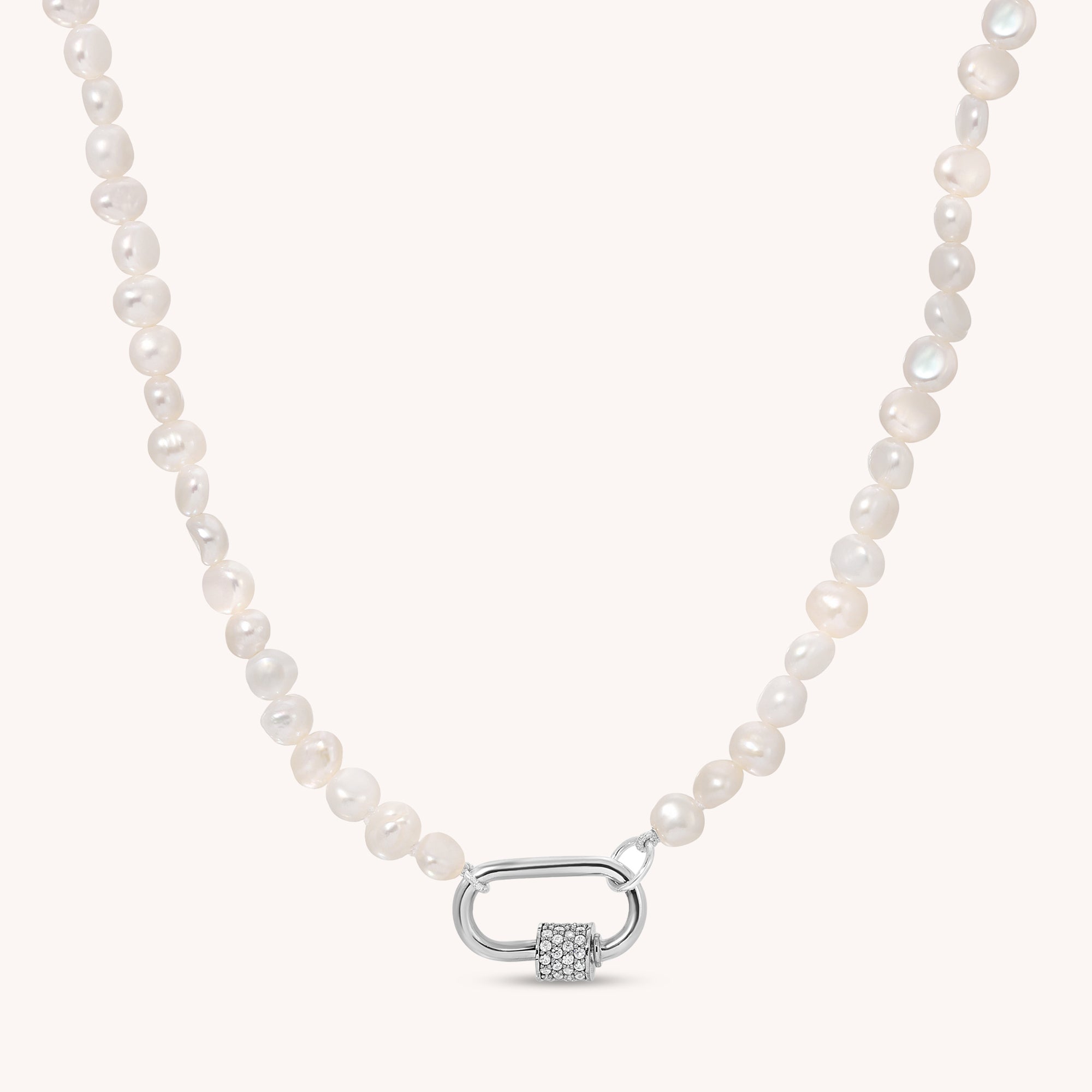 CZ Lock Clasp Pearl Necklace