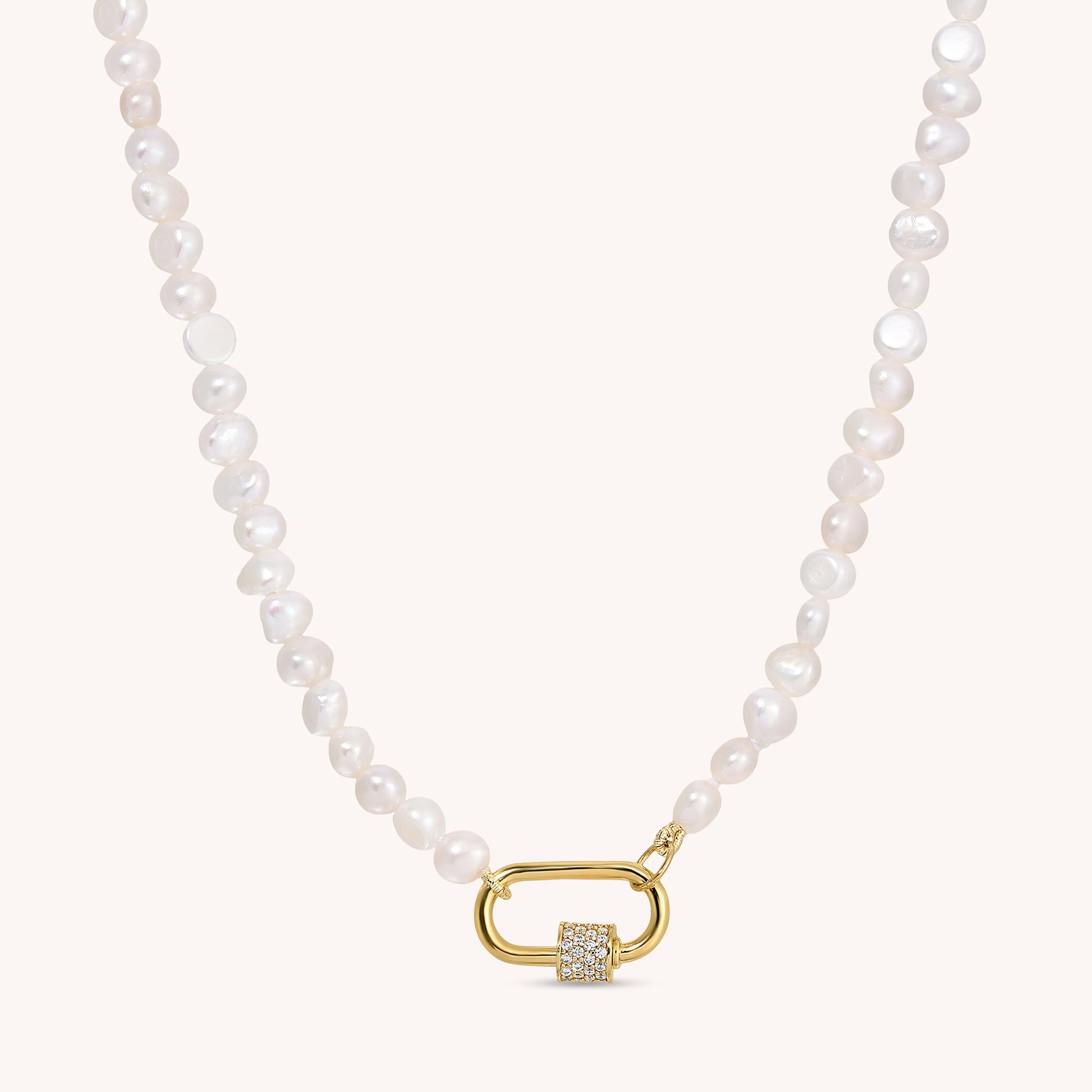 CZ Lock Clasp Pearl Necklace