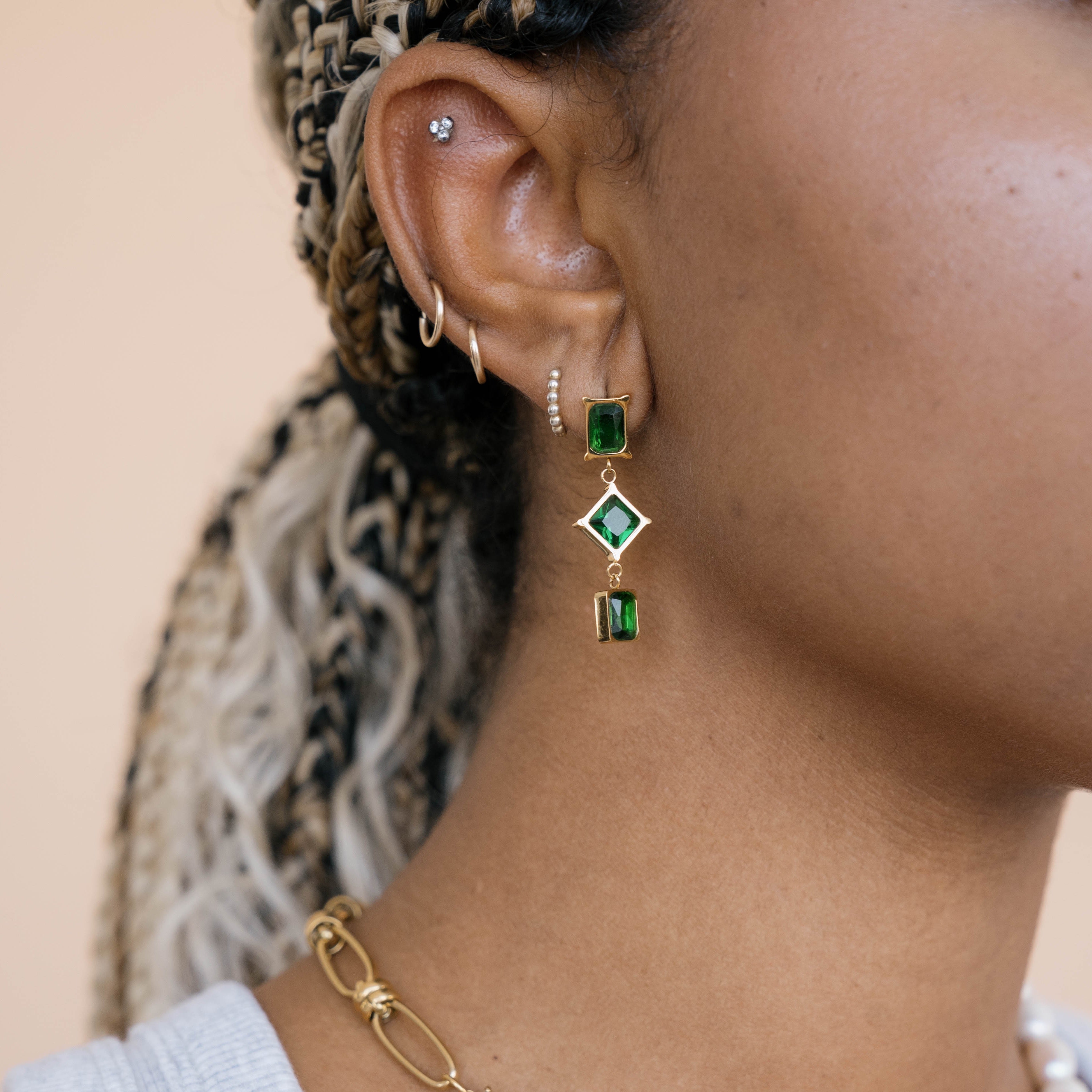 Emerald Diamond and Rectangle Earrings