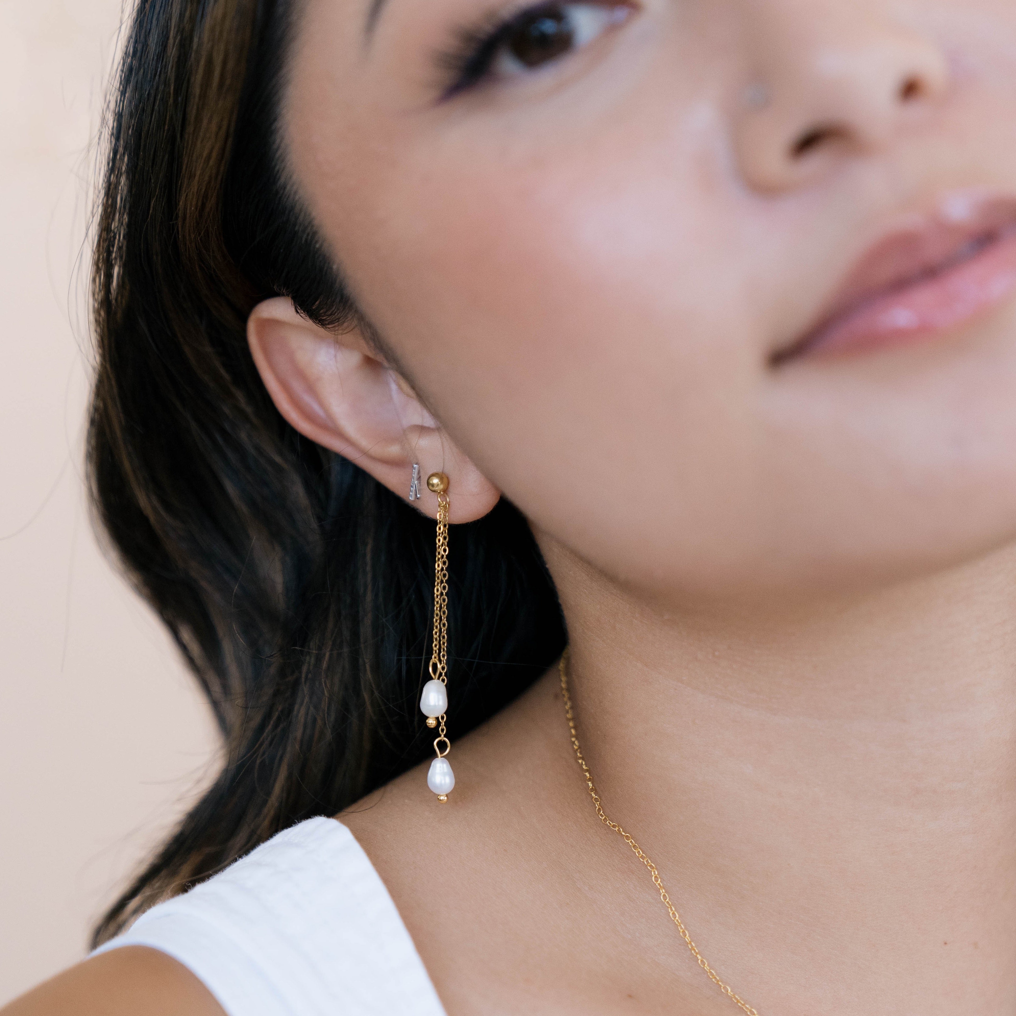 Stainless Steel Pearl Dangle Earrings