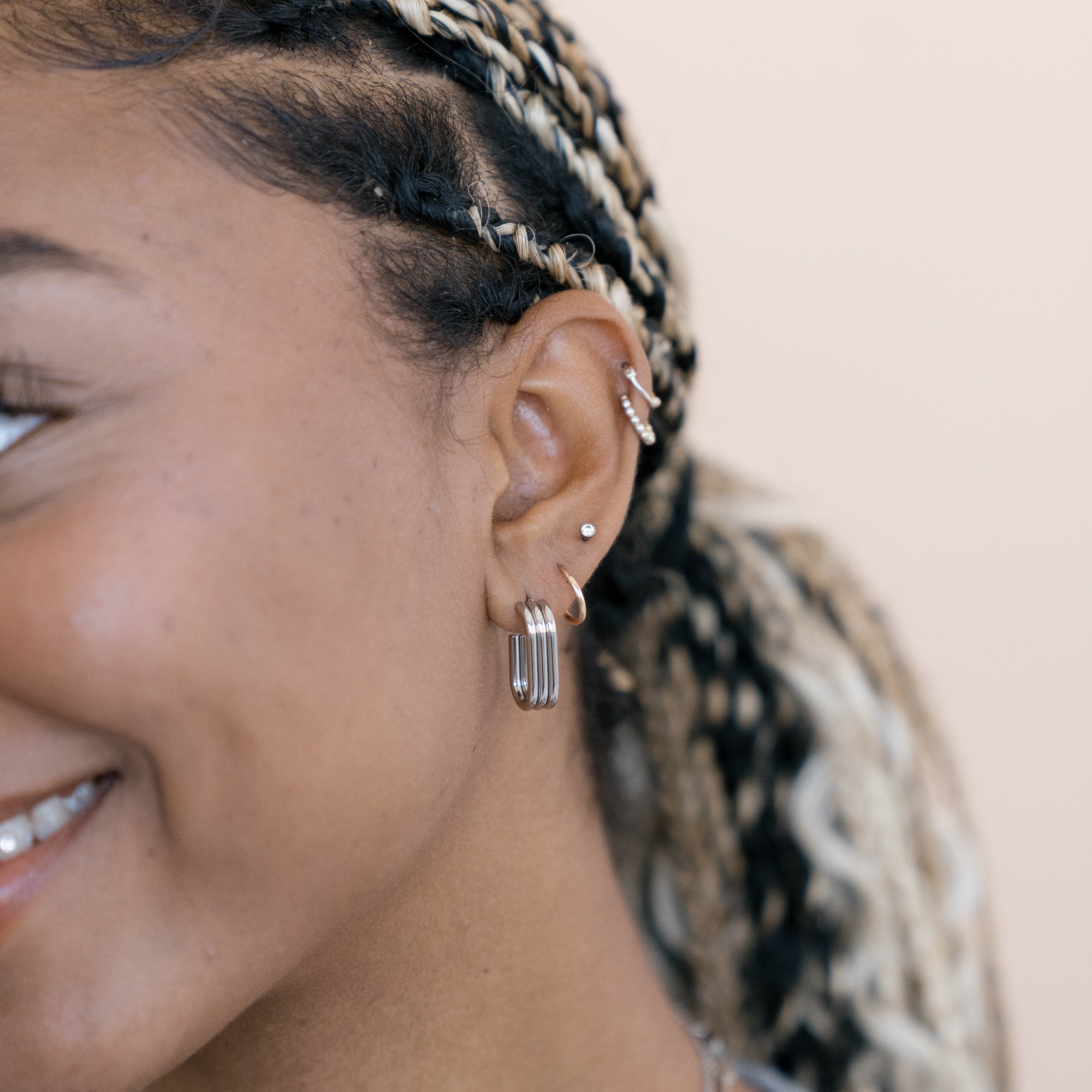 Stainless Steel 3 Row Stud Hoops