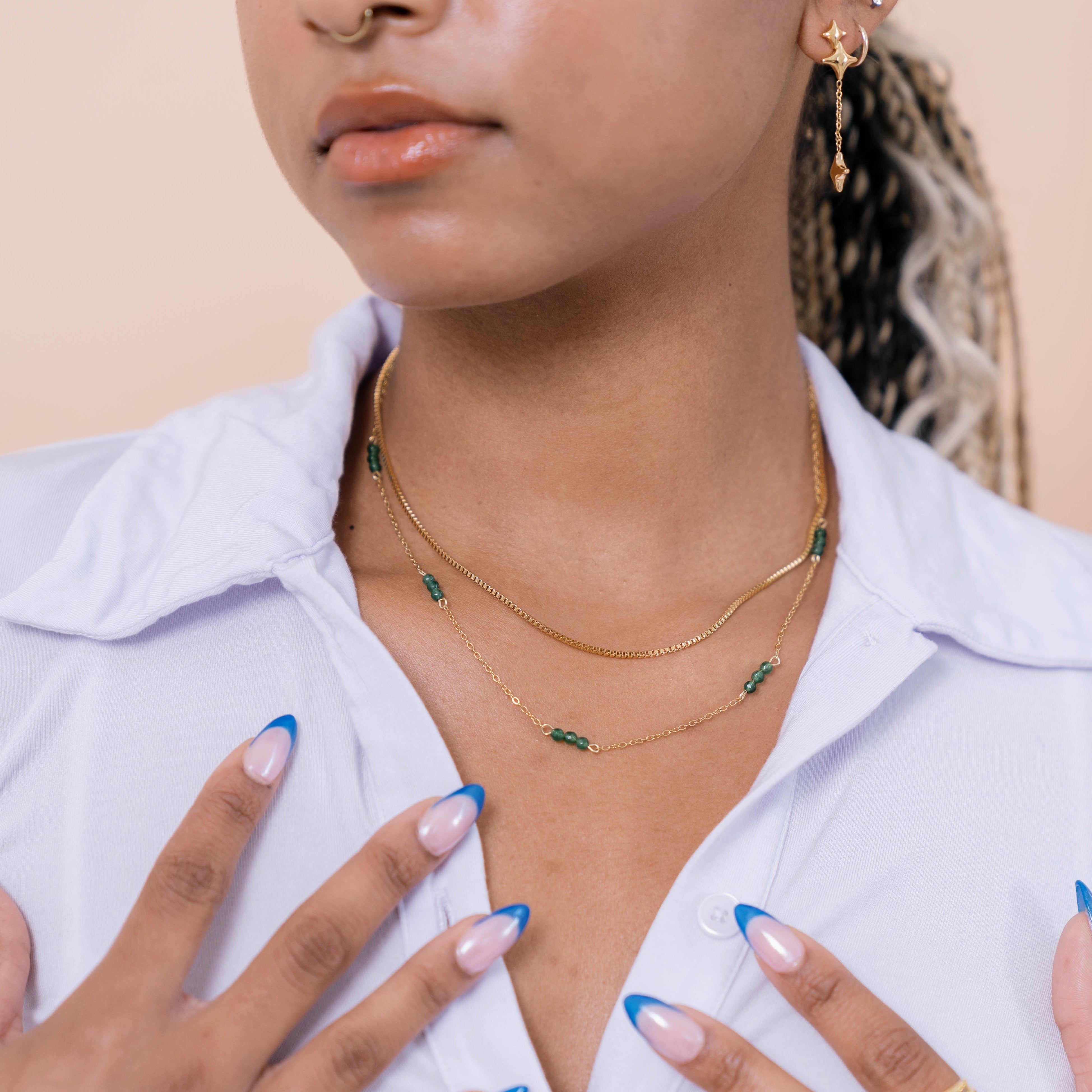 Synthetic Jade Double Chain Necklace