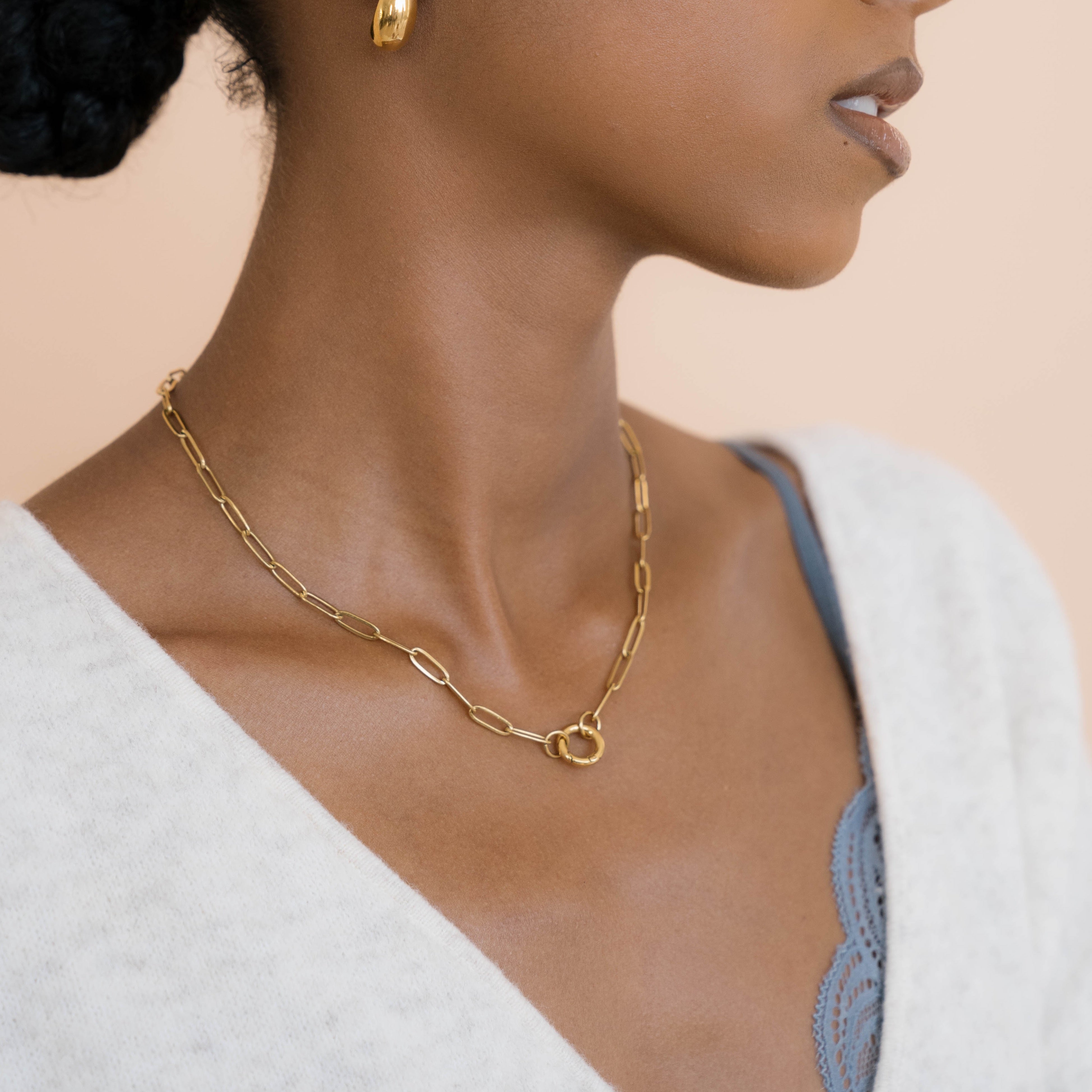 Stainless Steel Paperclip Charm Holder Necklace