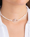 CZ Lock Clasp Pearl Necklace