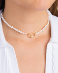 CZ Lock Clasp Pearl Necklace