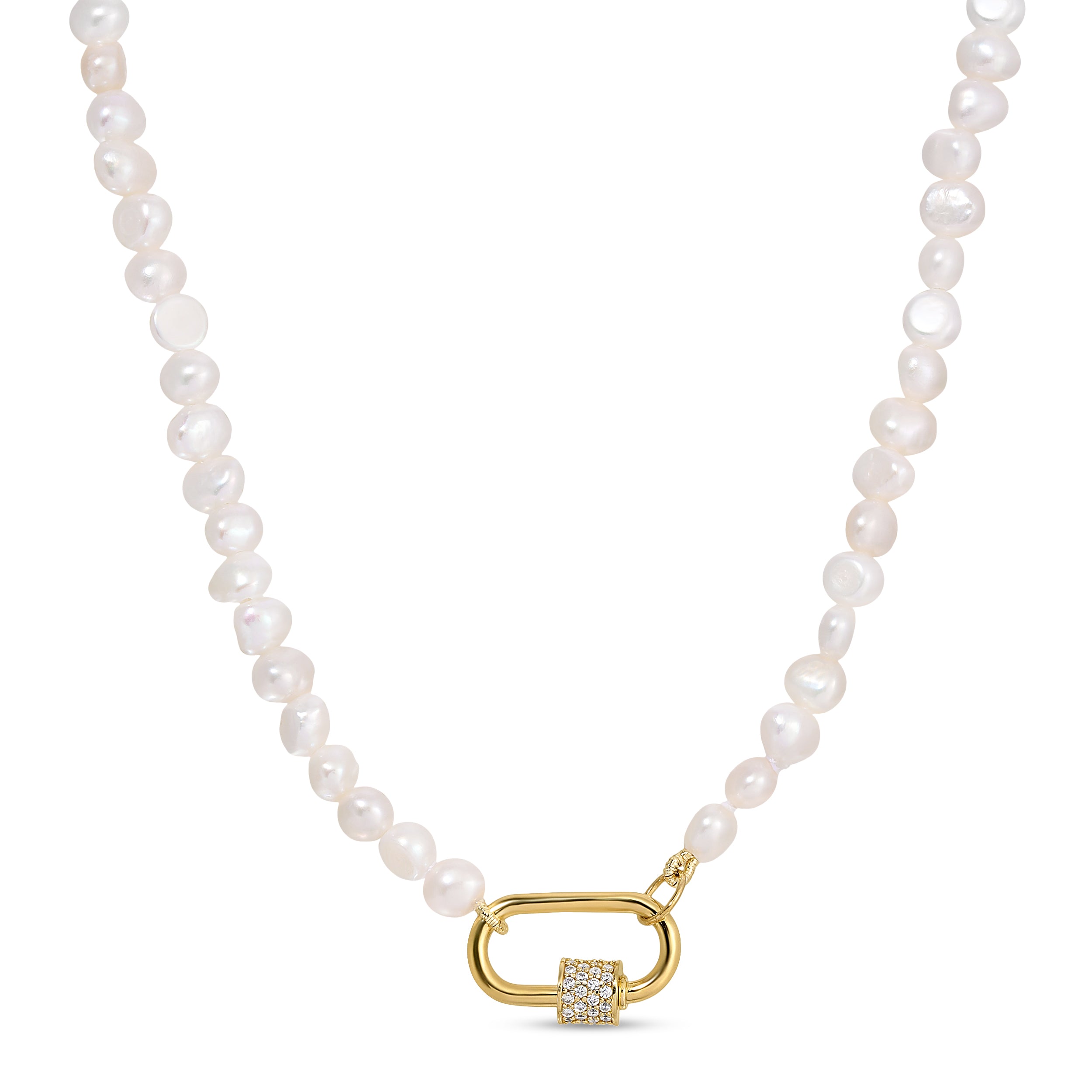 14K Gold and Pearl Carabiner Clasp Necklace