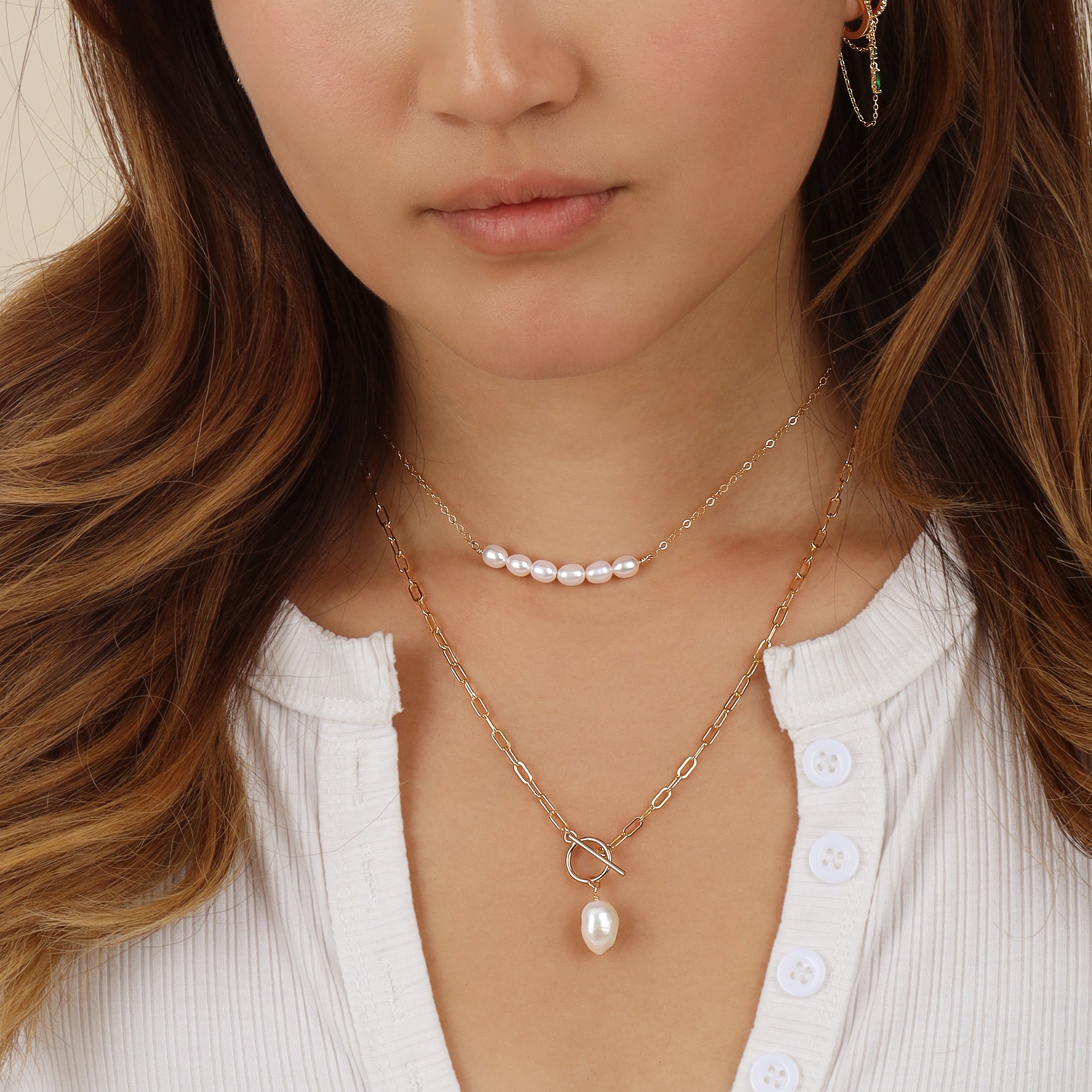 Pearl Paperclip Toggle Clasp Necklace