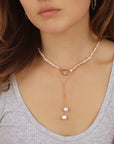 CZ Lock Clasp Pearl Necklace