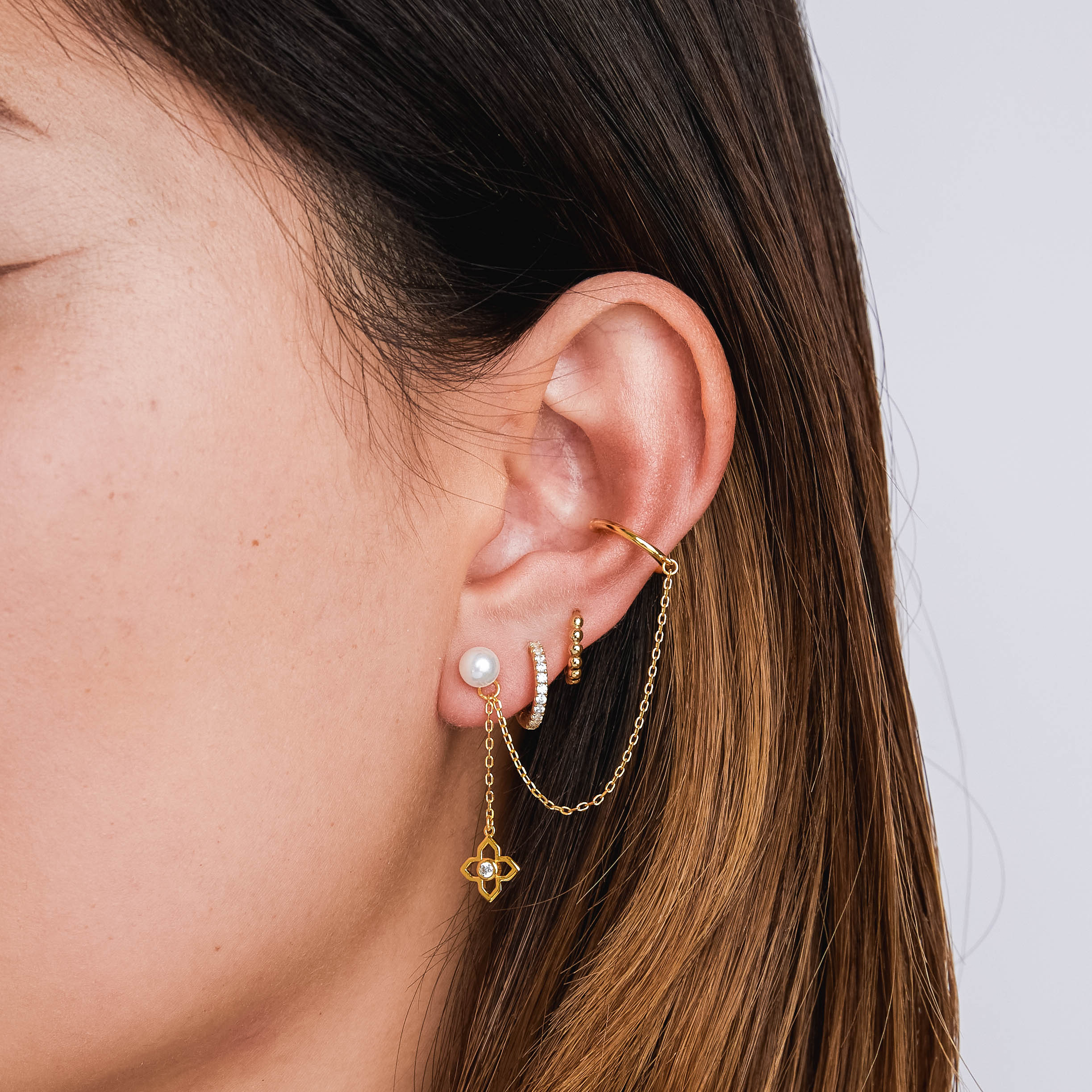 Clover Pearl Cuff Earrings
