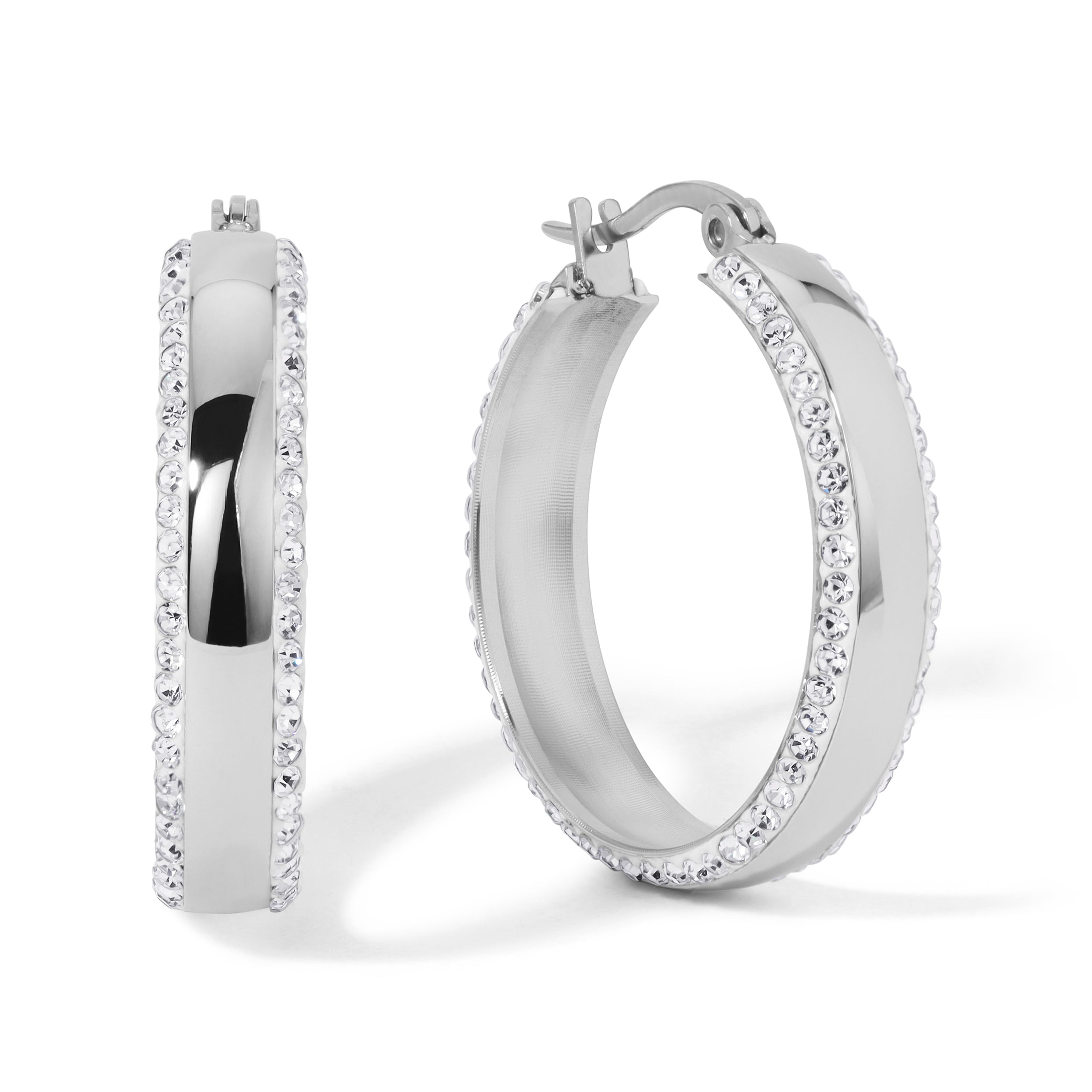 Large CZ Stainless Steel Hoops