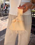 Baby Yellow with Feather Fringe Japanese Knot Bag