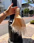 Baby Yellow with Feather Fringe Japanese Knot Bag