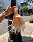 Baby Yellow with Feather Fringe Japanese Knot Bag