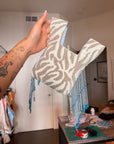 Tiger print light beige and baby blue Japanese knot bag