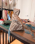 Tiger print light beige and baby blue Japanese knot bag