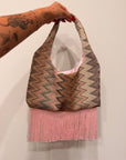 Handmade Shoulder Bag with Pink Fringe