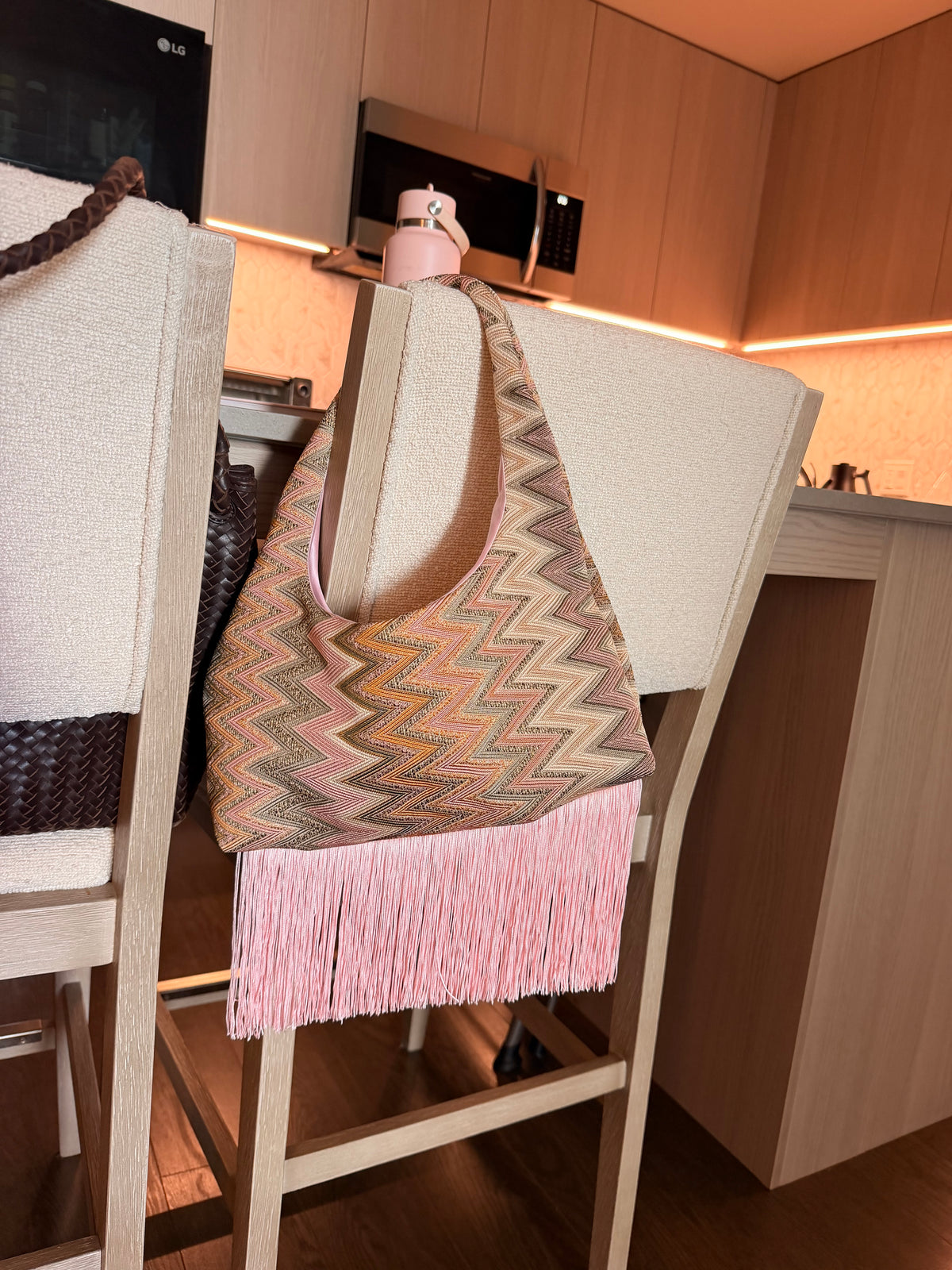 Handmade Shoulder Bag with Pink Fringe
