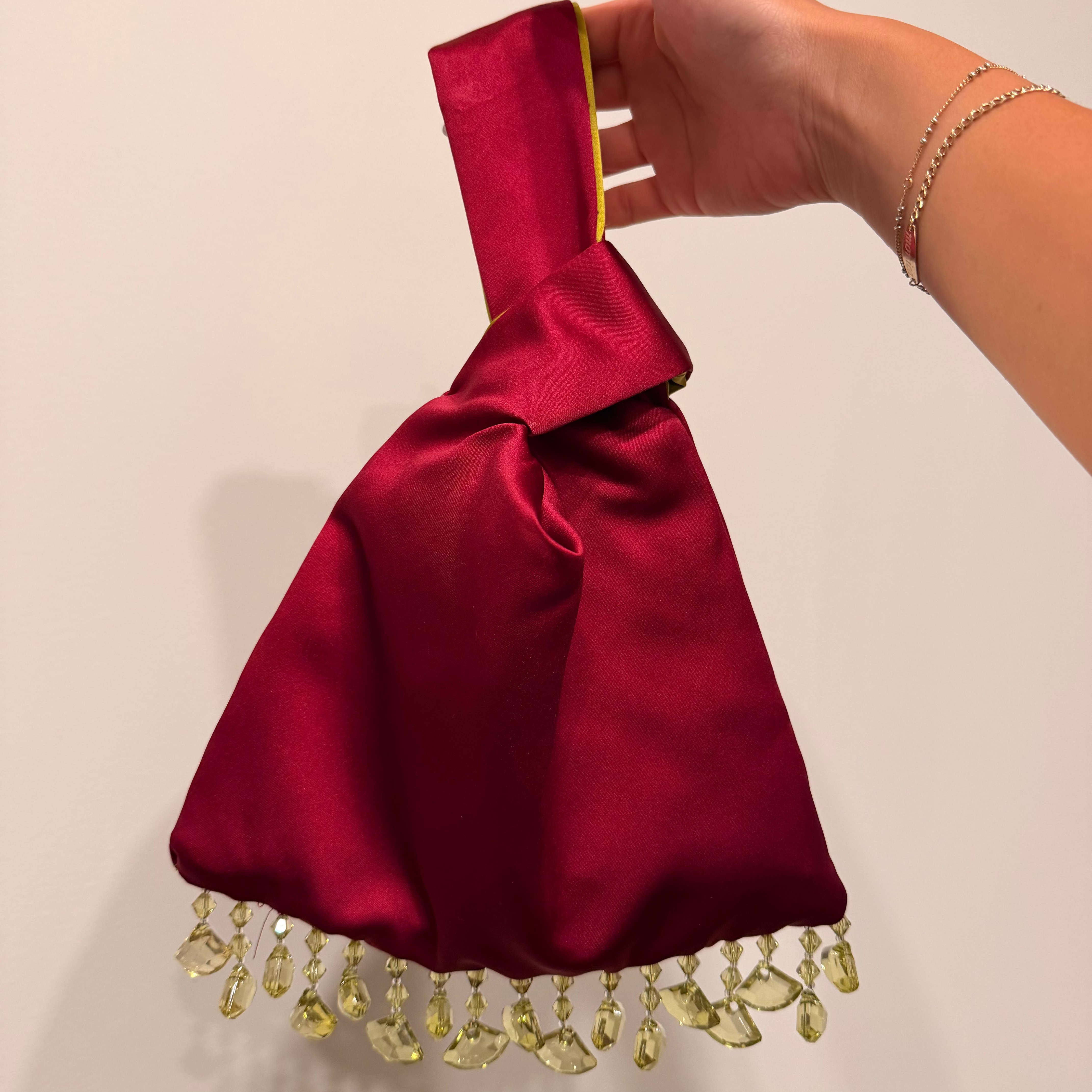 Burgundy and Chartreuse Japanese Knot Bag