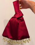 Burgundy and Chartreuse Japanese Knot Bag