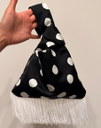 Polka Dot White Fringe Japanese Knot Bag