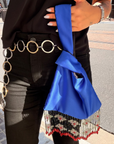 Royal Blue Satin Japanese Knot Bag