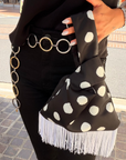 Polka Dot White Fringe Japanese Knot Bag