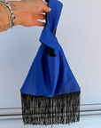 Royal Blue and Black Fringe Japanese Knot Bag
