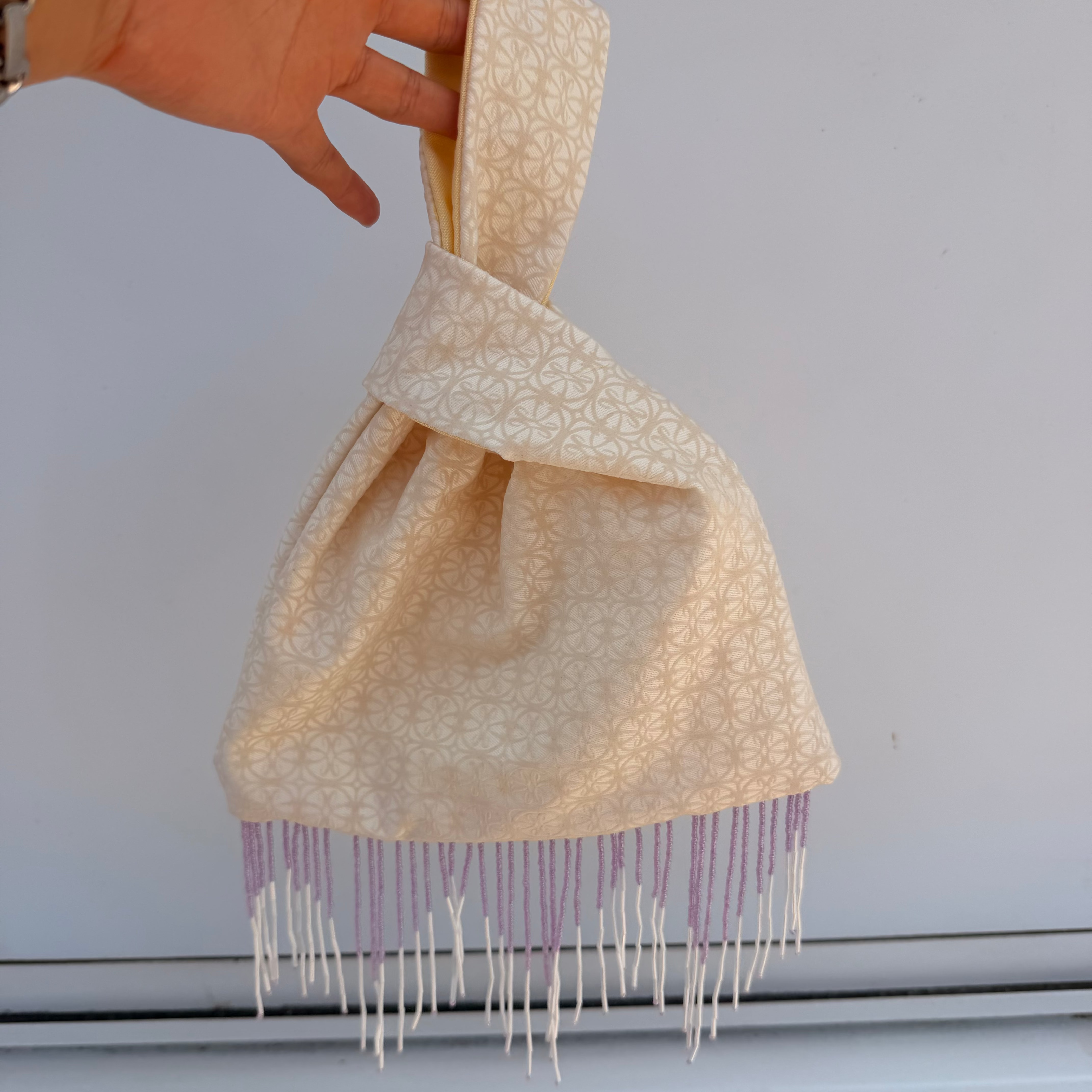 Cream Pattern Japanese Knot Bag