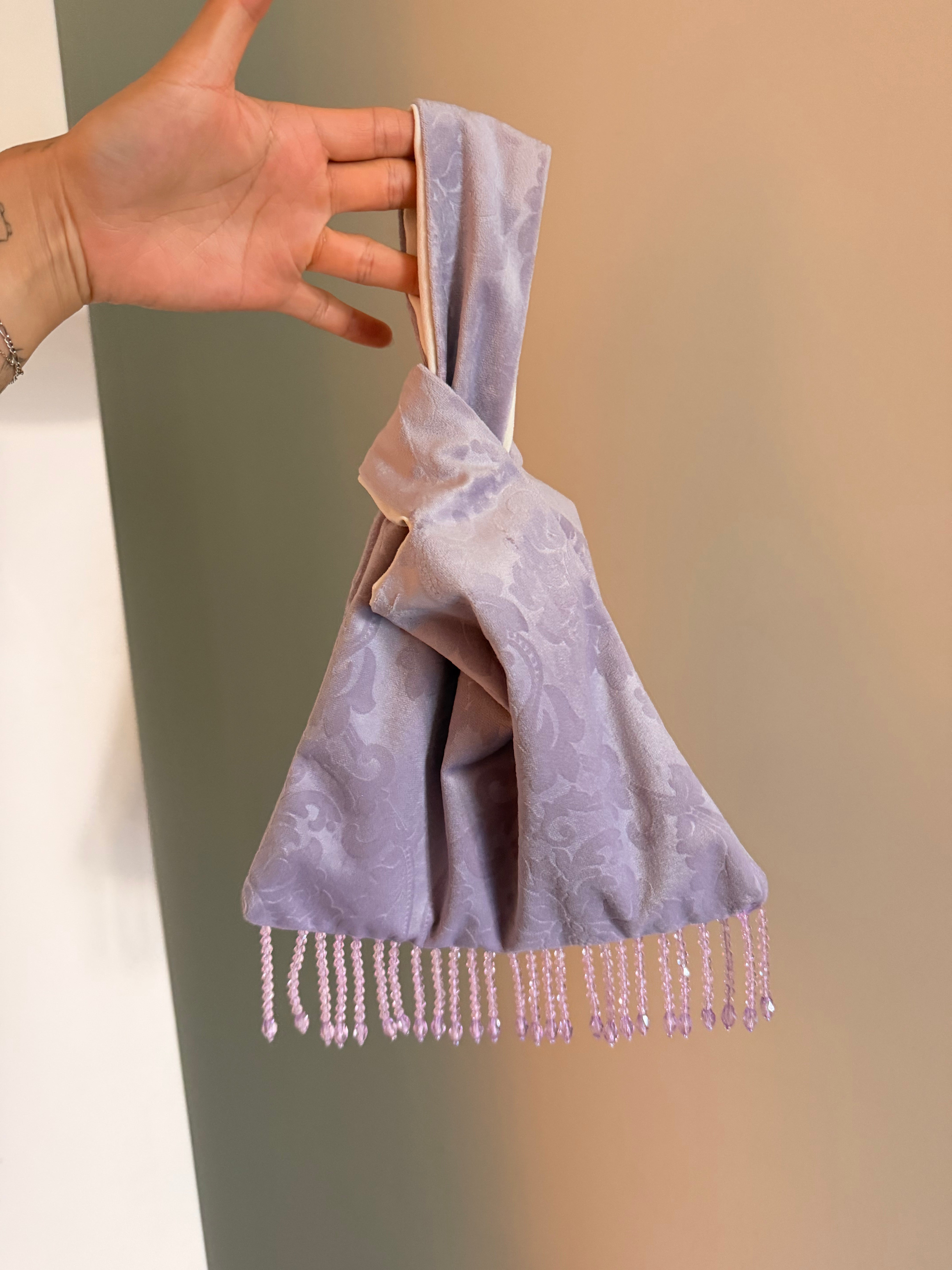 Lilac Velvet Japanese Knot Bag