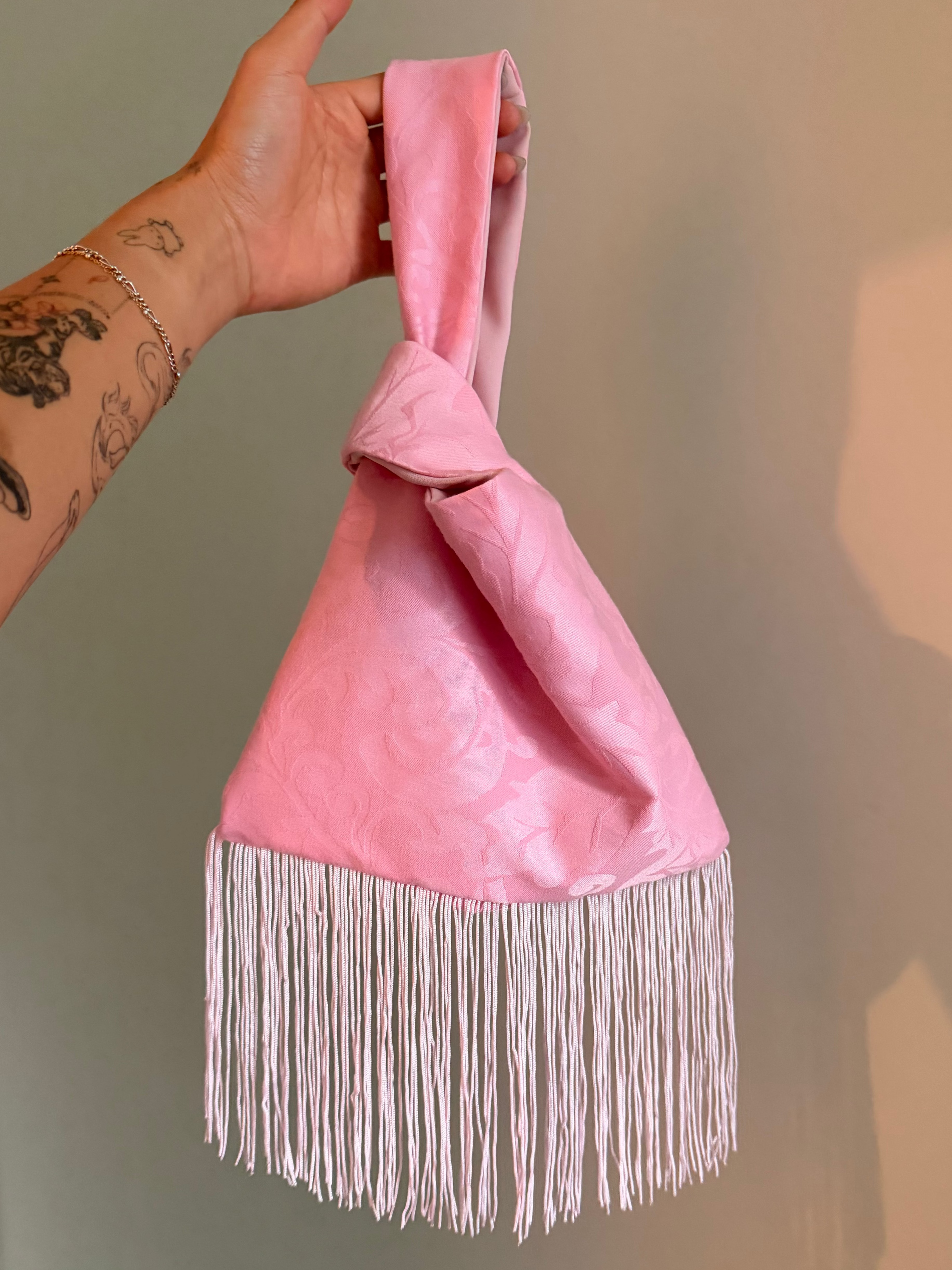 Baby Pink Print Japanese Knot Bag